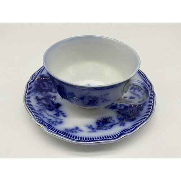 Johnson Bros. Richmond Flow Blue Gilt Floral 9" Plate and Cup an Saucer Set - Picture 15 of 16